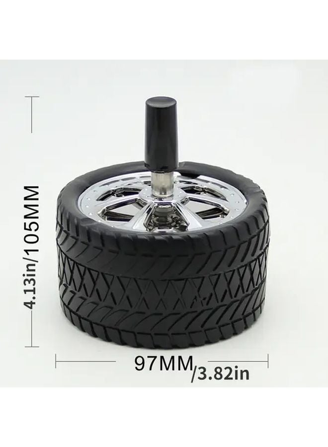 Black Windproof Push Down Rotating Ashtray With Lid Tire Design Home Decor Smoking Accessory - Image 2
